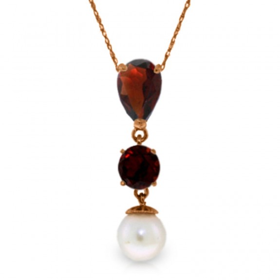Galaxy Gold 14K. Gold Necklace with Garnets & Pearl