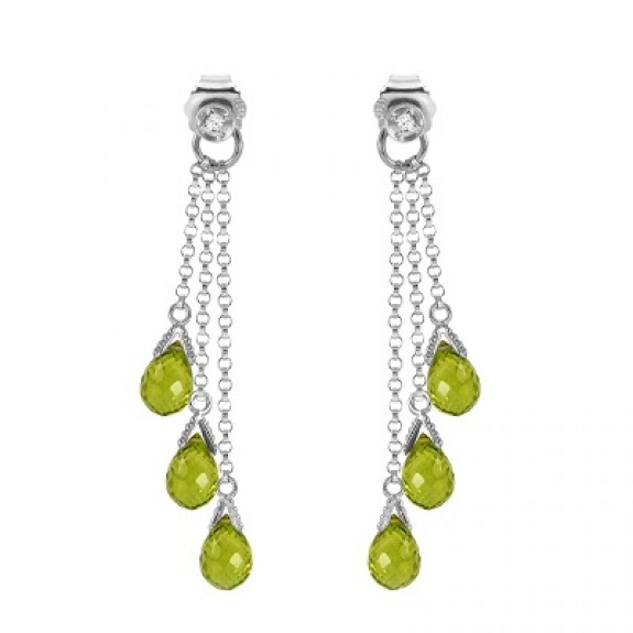 Galaxy Gold 14K Solid White Gold Chandelier Earrings with Diamonds & Peridots