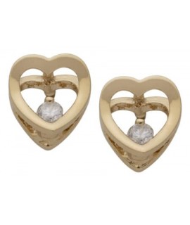 CZ Gold Plated Single Stone Heart Earrings  