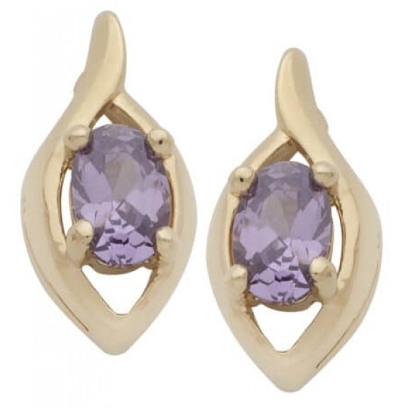CZ Gold Plated Earrings Purple