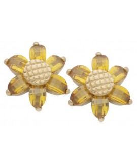 CZ Gold Plated Yellow Stone Sunflower Earrings