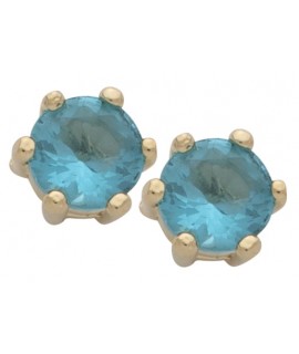 Gold Plated Circle Birthstone Earring-Mar/Aquamarine 