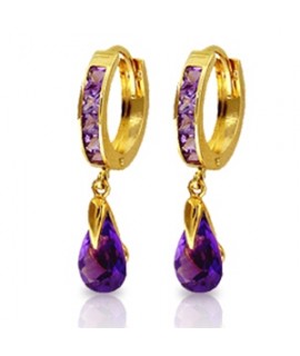 Galaxy Gold 3.3 Carat With 14K Solid Yellow Gold Huggie Earrings Dangling Amethyst	