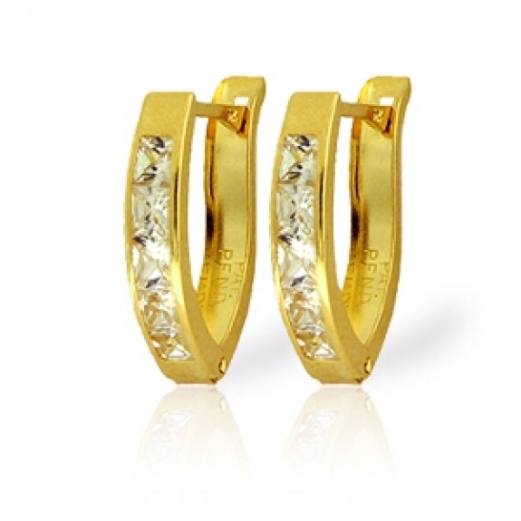 Galaxy Gold 1.1 Carat 14K Solid Yellow Gold Small Cubic Zirconia Oval Hoops Earrings