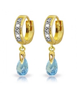 Galaxy Gold 1.37 Carat 14K Solid Yellow Gold Hoop Earrings Diamond Blue Topaz	