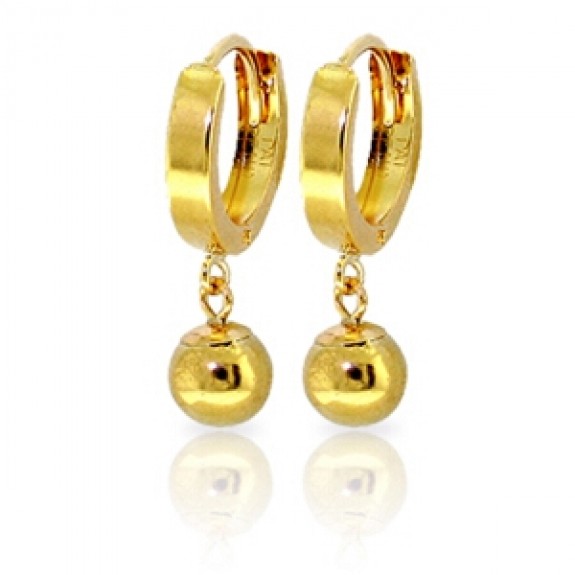 Galaxy Gold 14K Solid Yellow Gold Hoop Earrings Ball Dangling	