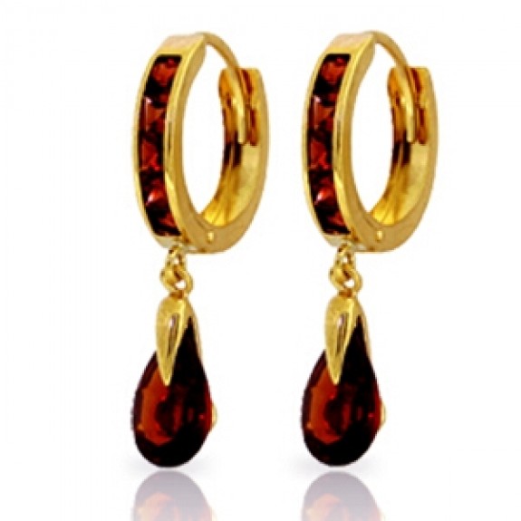 Galaxy Gold 4.3 Carat 14K Solid Gold Hoop Earrings Dangling Garnet	 