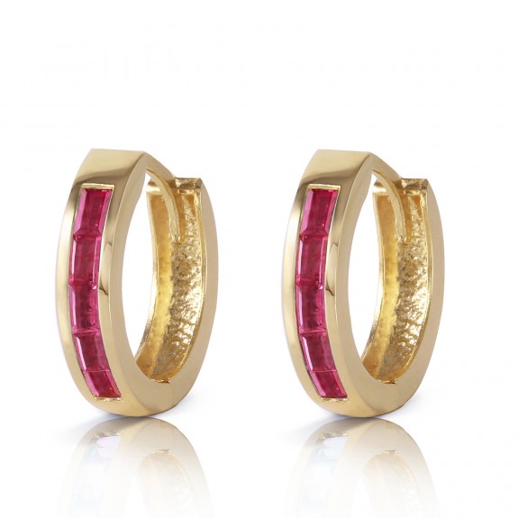Galaxy Gold 1.3 Carat 14K Solid Yellow Gold Hoop Earrings Natural Ruby	