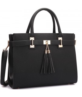 Dasein Faux Leather Double Tassel Satchel with Shoulder Strap 
