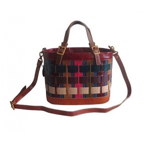  Amerither Dorgon Leather Rainbow Basket Handbag