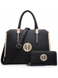 Dasein Faux Leather Briefcase with Matching Wallet Black