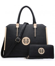 Dasein Faux Leather Briefcase with Matching Wallet Black