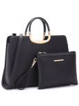 Dasein Pebble Texture Solid Color Elegant Top-Handle Handbag Black