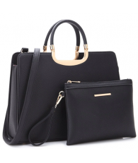 Dasein Pebble Texture Solid Color Elegant Top-Handle Handbag Black