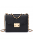 Dasein Push Lock Lightweight Vegan Leather Crossbody Bag With Chain Strap By Dasein Black   