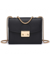 Dasein Push Lock Lightweight Vegan Leather Crossbody Bag With Chain Strap By Dasein Black   