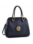 Dasein Emblem Metal Hinge Handle Bag with Removable Shoulder Strap Black