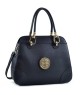 Dasein Emblem Metal Hinge Handle Bag with Removable Shoulder Strap Black