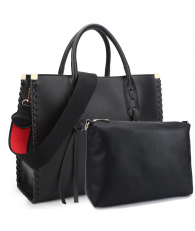 Dasein Medium Satchel with Decorative Side Stitch Black