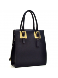 Dasein Structured Faux Leather Tote Bag with Gold-Tone Accent Black