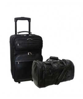 Amerileather Black Leather-2-Piece Luggage Set