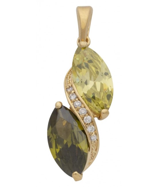 CZ Gold Plated Light and Dark Green Stone Pendant