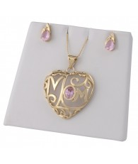 CZ Pink Mom Heart Set