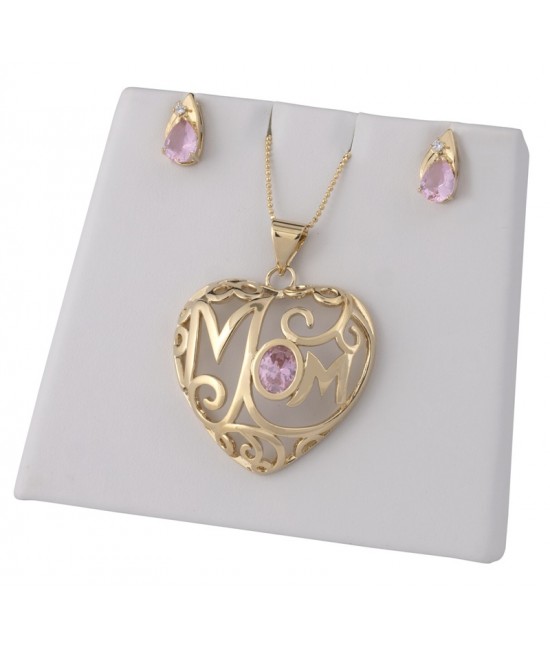 CZ Pink Mom Heart Set