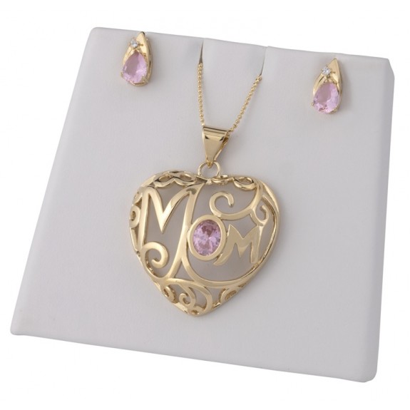 CZ Pink Mom Heart Set